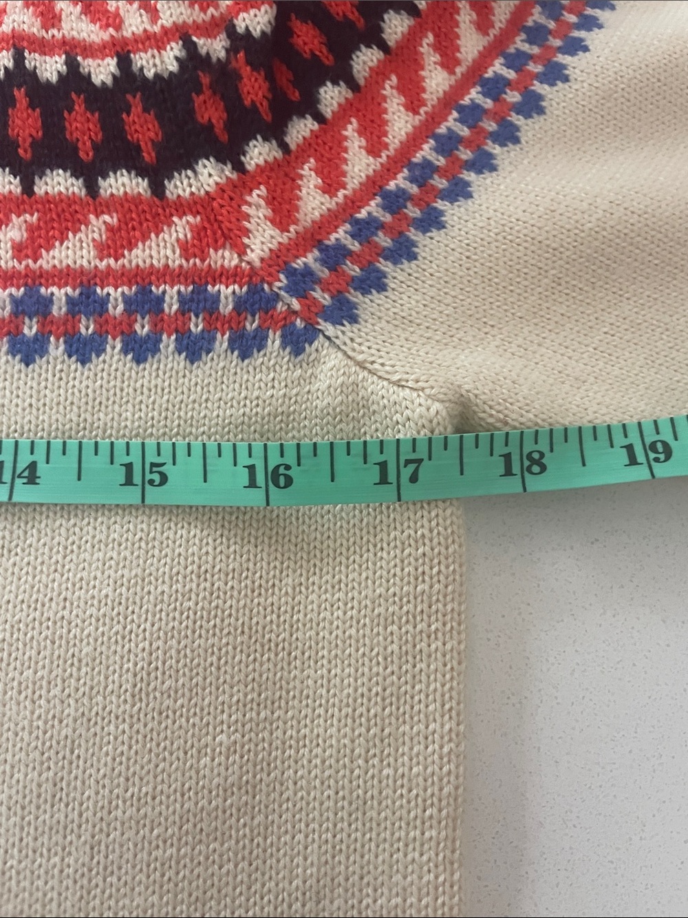 Hunter Bell Jackie Fair Isle Wool Blend Crewneck Sweater Cream Puff Shoulder XS - Picture 12 of 13